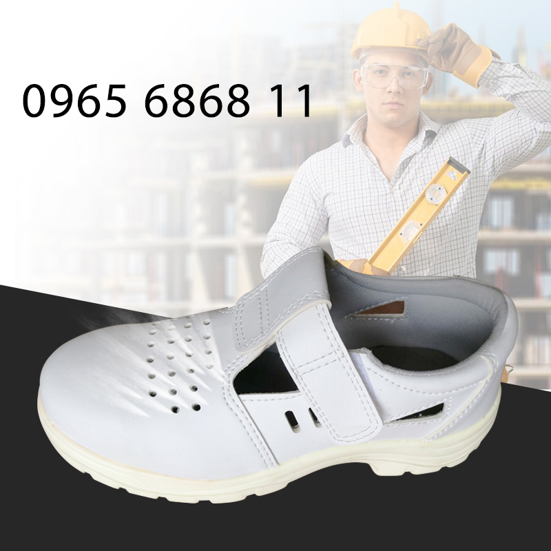 Giày chống tĩnh điện màu trắng PU giày bảo hộ lao động thoáng khí chống va đập chống trượt